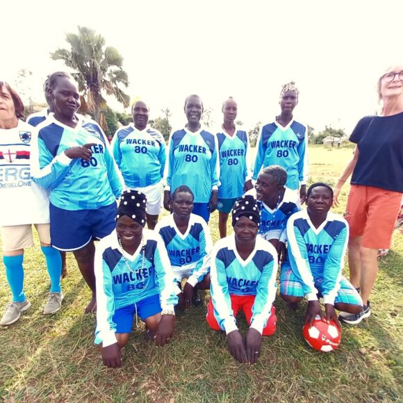 The girls' team with new jerseys and balls