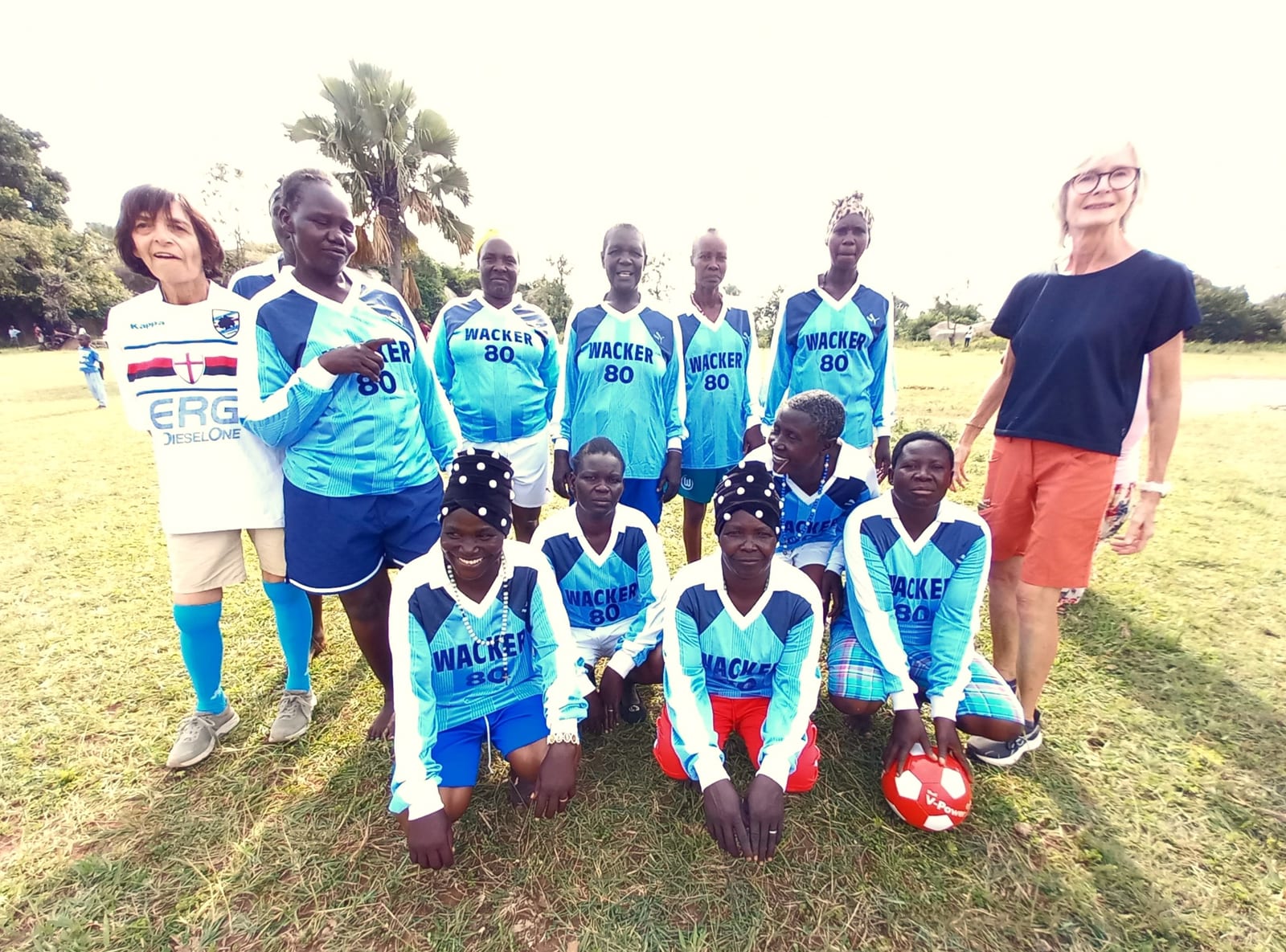 The girls' team with new jerseys and balls